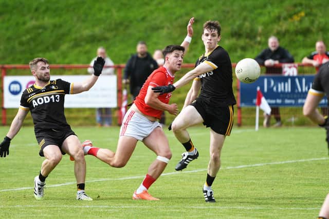 Paul Clifford scores  the opening goal for Sean Dolan's during Saturday's match against Doire Colmcille. (Photo: Keith Moore)