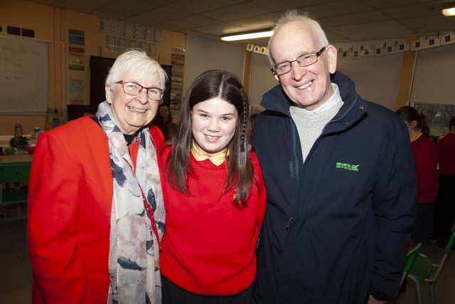 Enya pictured with Granny and Grandad Taylor on Wednesday.