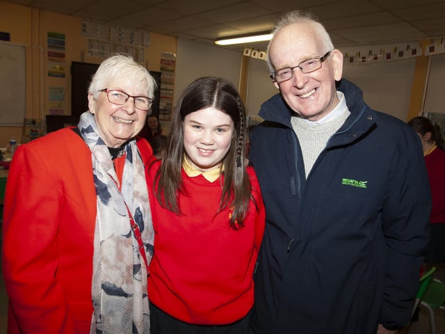 Enya pictured with Granny and Grandad Taylor on Wednesday.