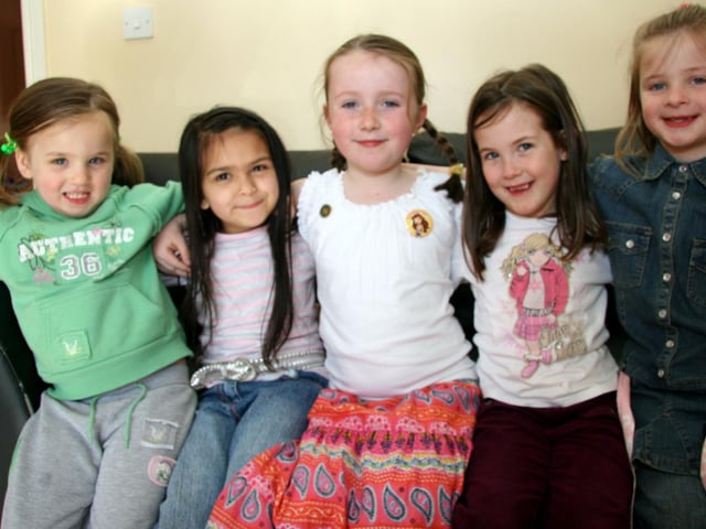 Caitlin poses for a photograph with friends Nicole, Sabrina, Brianna and Shauna 0004JML : Parties and celebrations April 2006: Kaitlin Quigg.