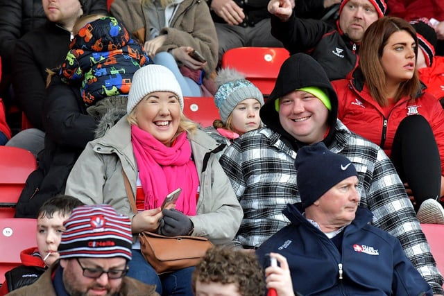 Fans pictured at the Derry v Meath Allianz Football League game at Owenbeg on Saturday. Photo: George Sweeney. DER2308GS – 46