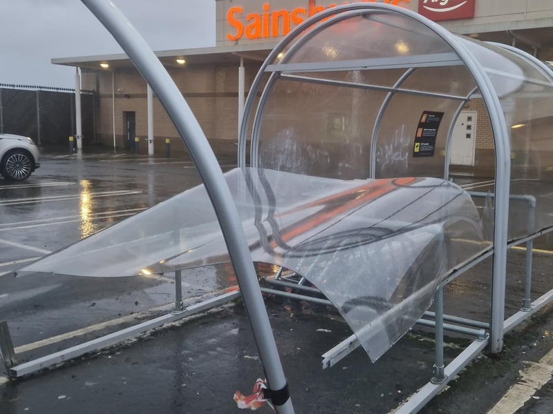 Trolley canopies at Sainsbury's supermarket in Derry have been partially destroyed.