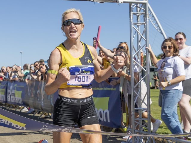 Ann-Marie McGlynn roars her way to the finish line.