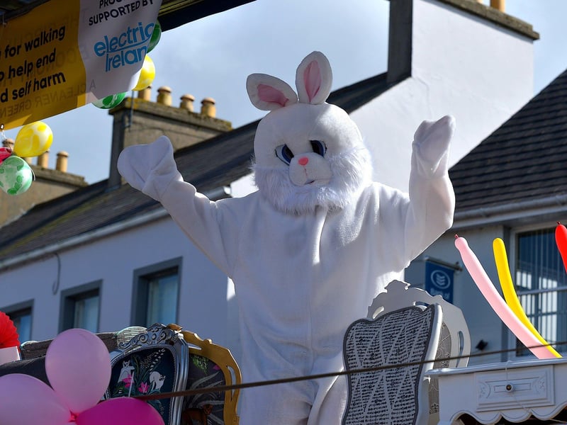 The Easter Bunny at the Easter Monday parade in Carndonagh. Photo: George Sweeney.  DER2315GS – 78