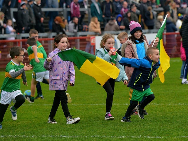 Young fans of Watty Graham’s, Glen,pictured at the SFC final game against Slaughtneil, in Celtic Park, on Sunday afternoon last. DER2243GS – 016