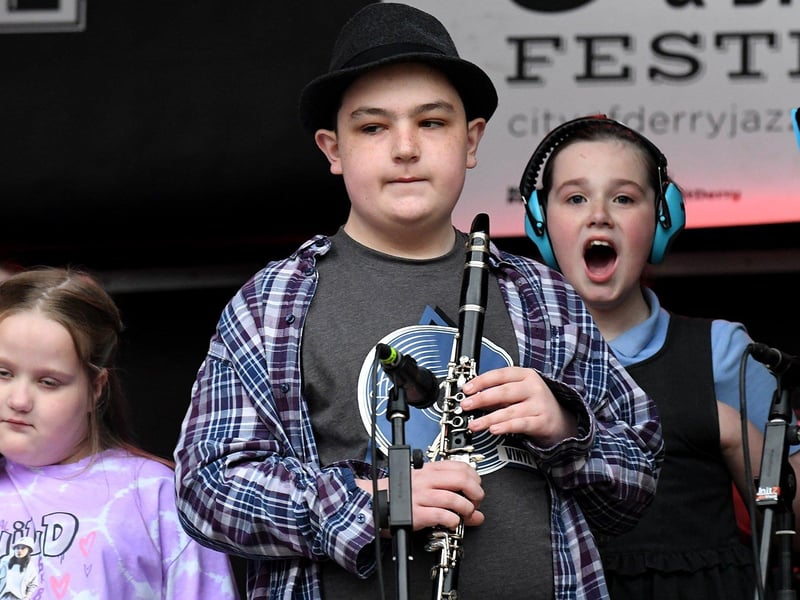 Ryan from Ardnashee School Choir and Band on stage in Guildhall Square. Photo: George Sweeney
