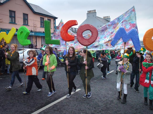 Young people from Greencastle Youth Club parading in Moville. (1903PG54)