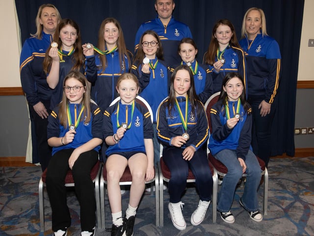 Eglinton Eagles u-10s, runners up in the Winter Cup, pictured at the Annual D&D Awards Night on Saturday at the City Hotel. Included are coaches Mary McCafferty, Diarmuid Harrigan and Joan Herrity.