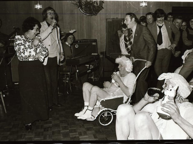 Local men in fancy dress as part of a charity drive back in 1976.