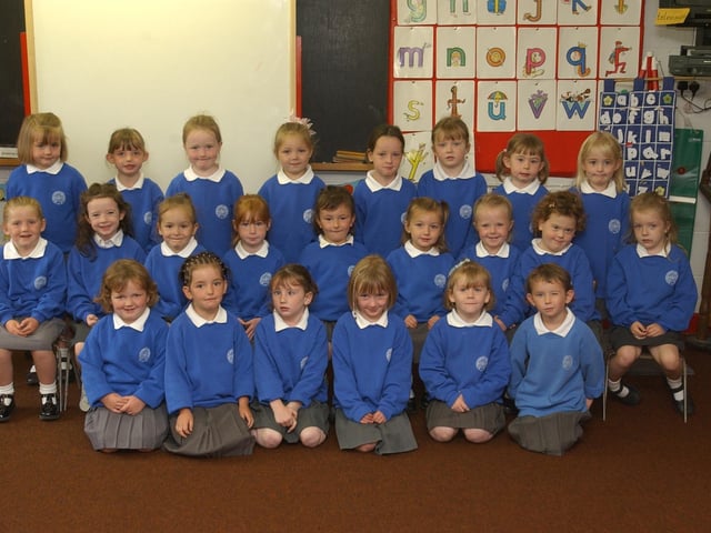 P1 pupils from St Patricks Girls School, Carndonagh. (0509PG09):20 years on: Young people across Derry and Donegal starting school in September 2003