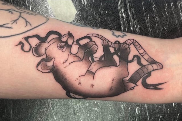 Age  22  I’m from Limavady. "I picked this piece because It was my first piece from my flash that I ever got to tattoo. It made me realise how cool this job actually is, It’s honestly surreal to me that someone would want something I designed on their body.I’ve been an apprentice for 9 months but I’ve only been tattooing since January. It had always been in my head, but I was always too scared to take the leap. I loved drawing, creating. I even started an animation degree at Ulster but dropped out within the year. It made me realise that tattooing was what I really wanted to do with my life."