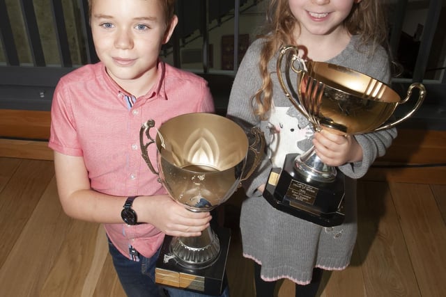 Siblings Cillian McGurk, winner of P6 Boys and Nessa McGurk, winner of the P2 girls awards at the Foyle School of Speech and Drama Annual Charity Feis on Saturday.