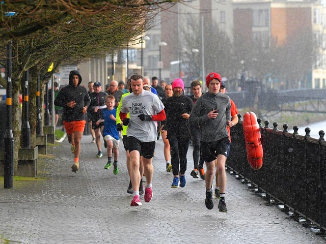 Runners brave the elements to take part in the weekly Derry City Parkrun on Saturday morning last. Photo: George Sweeney