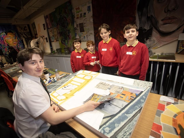 Steelstown PS P7 pupils on a visit to the Art Department at St. Joseph's Boys School on Friday.