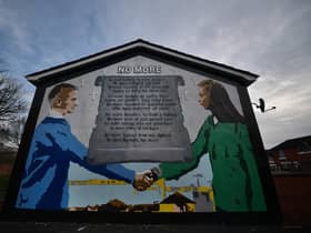 A peace mural is seen in a loyalist area on April 4, 2023 in Belfast. (Photo by Charles McQuillan/Getty Images)