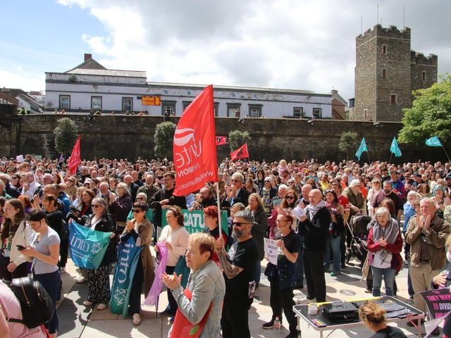 A packed Guildhall Square at the Unite Against Hate rally - Guildhall Square on Saturday. (Photo - Deirdre Heaney, nwpresspics)