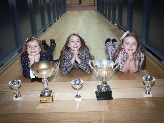 Primary 5 prizewinners Izabella McKee, Jenny Brolly and Georgia Beatty pictured on Saturday.