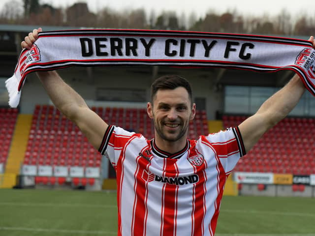 Derry City’s new striker Pat Hoban pictured at the Brandywell Stadium, on Wednesday afternoon.  Photograph: George Sweeney