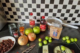 The ingredients for the green tomato chutney.