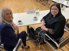 Ciara Ferguson pictured previously with former Communities Minister Deirdre Hargey, who has also criticised the cuts imposed on her former department and the impact this will have on local people.