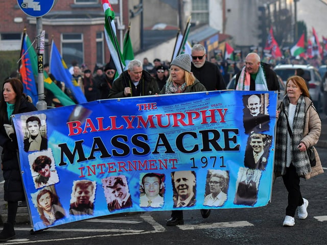 Relatives of those murdered in the Ballymurphy massacre in 1971 take part in the annual Bloody Sunday march. Photo: George Sweeney