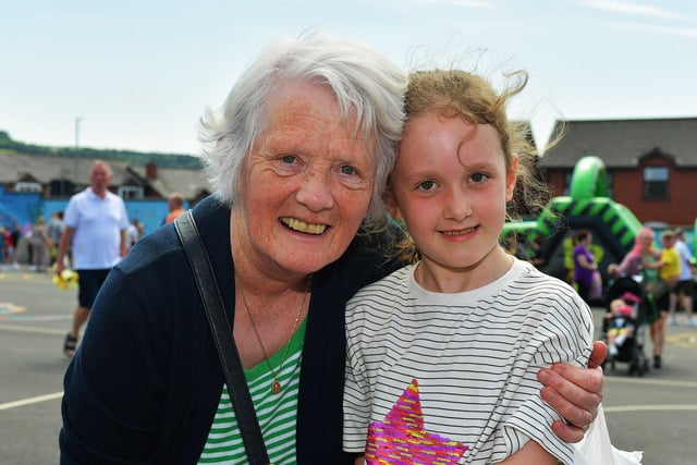 Seven-year-old Ellie and her grandmother Majella were at the Long Tower Primary School Family Fun day on Friday afternoon. Photo: George Sweeney. DER2322GS – 109