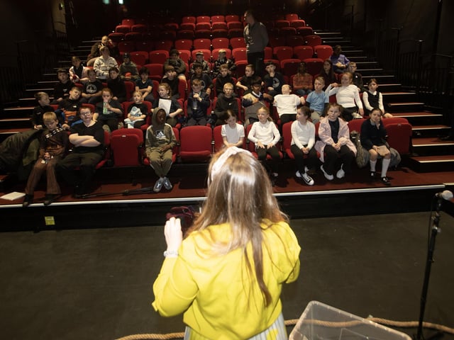 FINAL REHEARSAL. . . . .The Churches Trust 'Voyage of the Fellowship' director Cat Brogan going through final checks before Friday's production at the Playhouse, Derry. : .