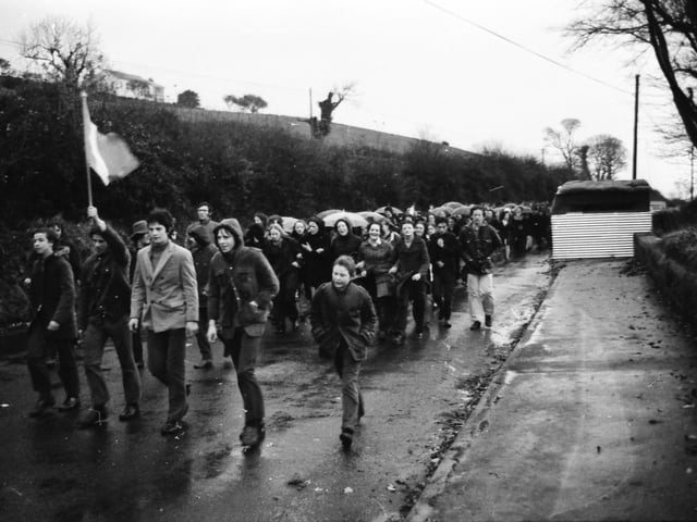250 republicans march from Free Derry Corner to Killea in protest at the treatment of Seán Mac Stíofáin