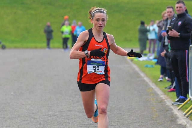 Helen McCready, Rosses AC, first female to finish in time of 1 hour and 45 seconds. Photo: George Sweeney
