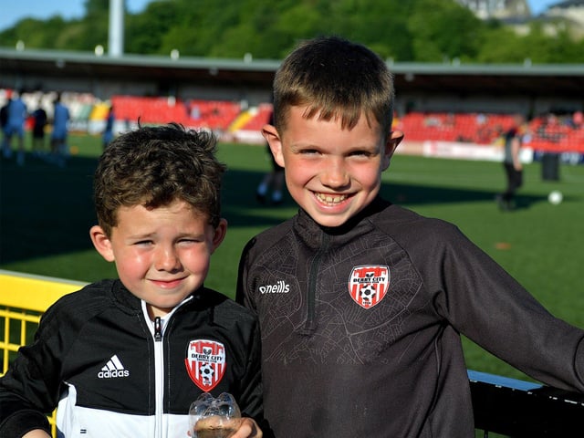 Young Derry City fans at the game against Shelbourne in the Ryan McBride Brandywell Stadium. Photo: George Sweeney. DER2321GS - 58