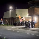 Loyalist protesters outside Waterside PSNI station on Tuesday.