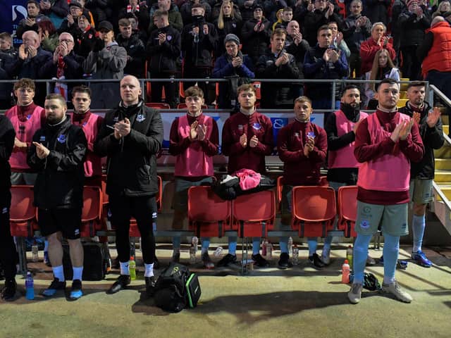 Drogheda United coaches and substitutes. Photograph: George Sweeney