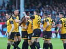 Derry City players celebrate at Weavers Park. Photograph by Kevin Moore.
