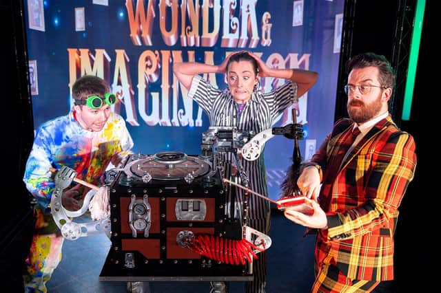 Declan King, Catriona McFeely and Gary Crossan - cast of University of Wonder and Imagination currently on tour in America