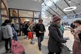 Passengers from the Belfast to Derry train arrive at the Translink North West Transport Hub at the Waterside Station. DER4319GS - 026