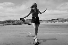 Taylor Swift on the way for a paddle at Portsalon in 2021.