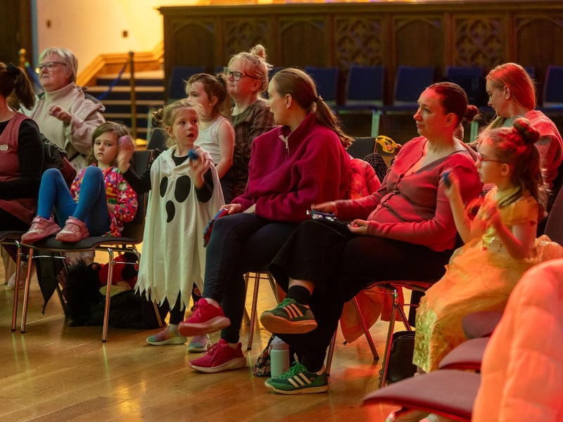 John Lynch, makes the SEN activities halloween themed during an hour long interactive music session under the Earth in the Guildhall on Thursday morning as part of the range of events during the 40th Anniversary of Derry City and Strabane District Council’s Halloween Festival. Picture Martin McKeown. 29.10.26