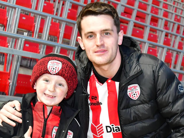 Derry City fans pictured ahead of kick-off at the Ryan McBride Brandywell Stadium.