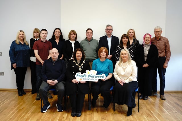 Staff, volunteers, members and representatives of partner organisations at the Foyle Foodbank AGM on Monday when the organisation rebranded as the Foyle Network Foundation.