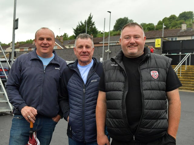 Fans arrive for the Derry City versus Cork City game at the Brandywell Stadium on Friday evening. Photograph: George Sweeney. DER2325GS – 82