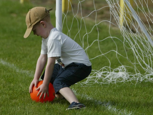 Budding keeper Greg Curbishley makes a save at Glengad Sports Day. (2608JB63)