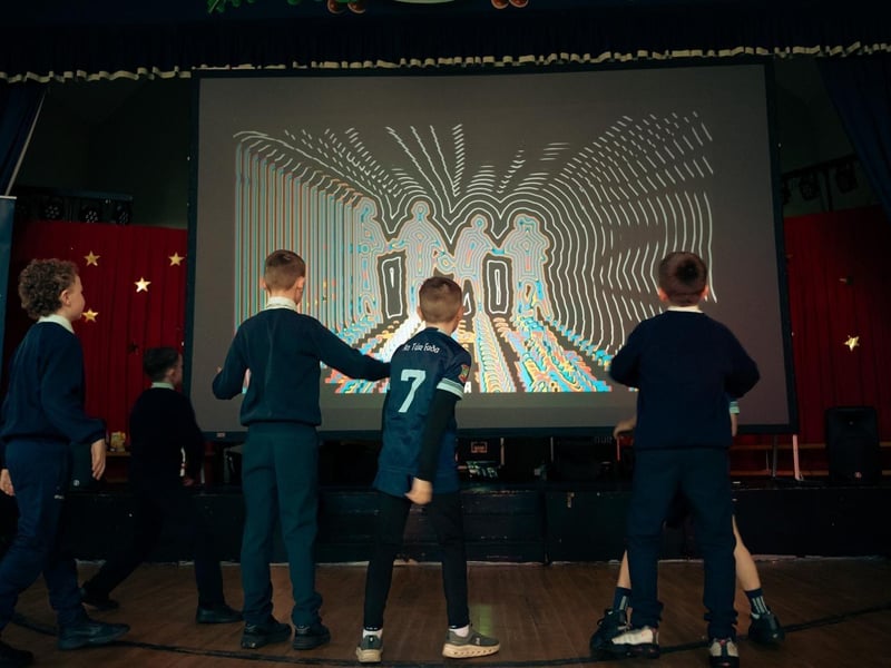 Students from St Eugene's PS, Nazareth House PS, Gaelscoil Éadain Mhóir and Long Tower PS took part in four high-energy creative sessions held in schools and community centres, giving many their first experience of cutting-edge music and digital technology.