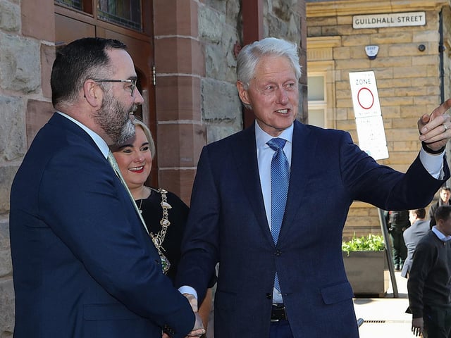 The Mayor of Derry Sandra Duffy and her husband Kevin with Bill Clinton.