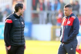 Derry City boss Ruaidhri Higgins and former St Pat's manager Tim Clancy who left the Dublin club this week by mutual consent.