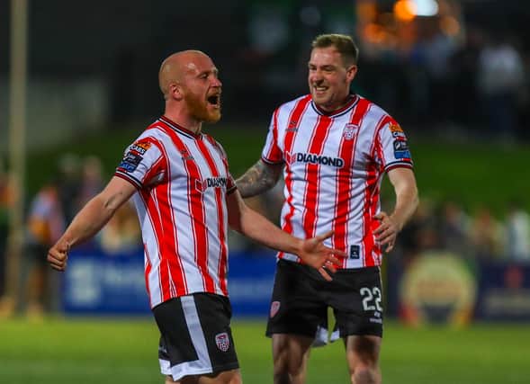 Matchwinners Liam Boyce and Kevin Holt.