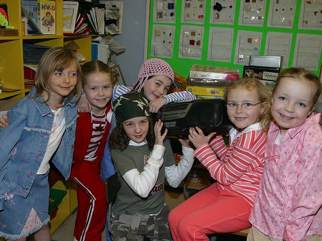 P1 and P2 pupils at St Anne's PS annual school fashion show fundraiser - Shannon Latta, Shannon O'Kane, Eoife Schliwein, Ellen Callaghan, Aimee McCourt and Beth Little.