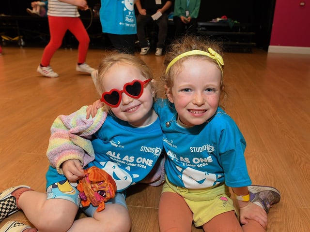 Some of the children from across the community who participated in the week long Good Relations, arts based, Summer Camps held at Studio, supported by Radius Housing Association. Photo: George Sweeney