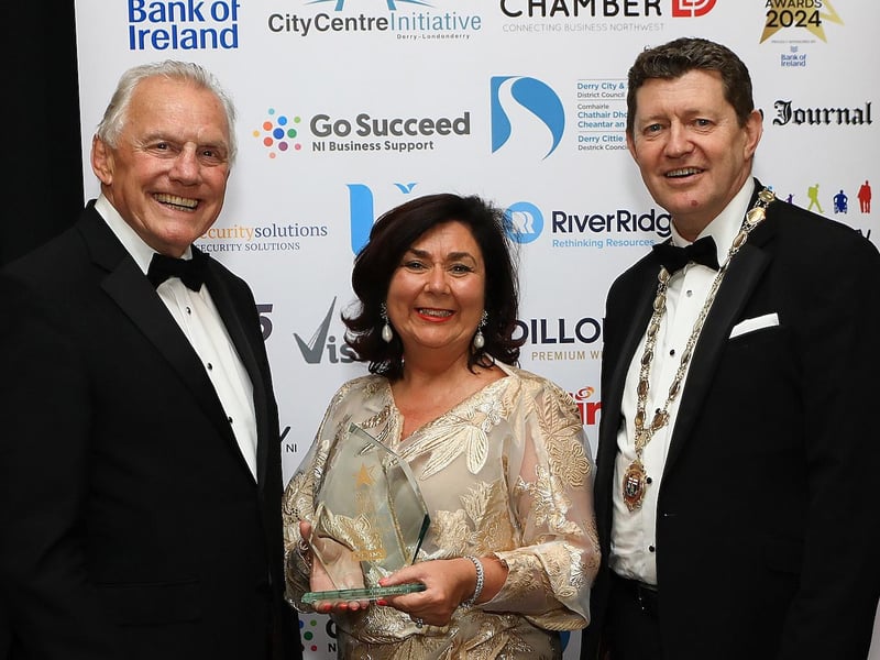 Donna Moran, Director of Moran's Retail accepting the Taste of The North West Award on behalf of winners Carrick Foods.