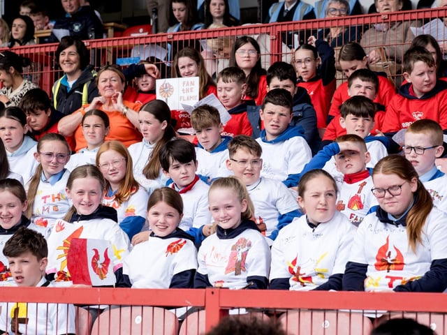 Participants at the Derry Diocese Fan The Flame annual Mass 2025 in Celtic Park.