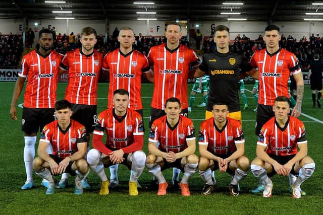 The Derry City side which defeated Shamrock Rovers to win the Presidents Cup, at the Brandywell on Friday evening. Photo: George Sweeney.